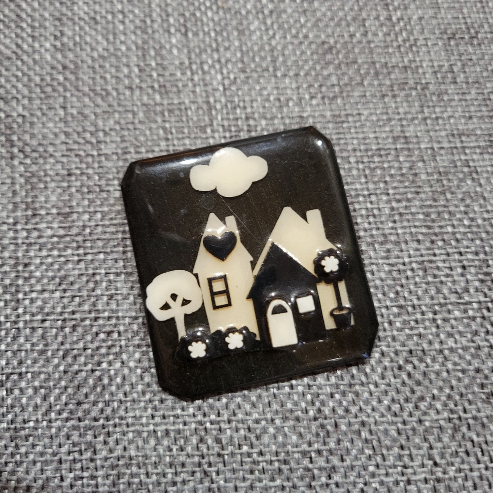 Charming Black and White House Brooch